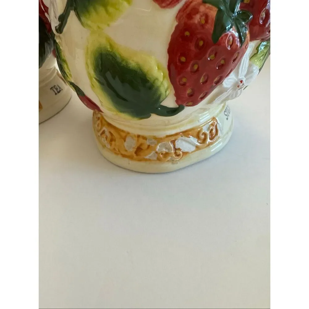 Vintage Retro Strawberry & Floral Sugar and Tea Canister Set of 2 READ